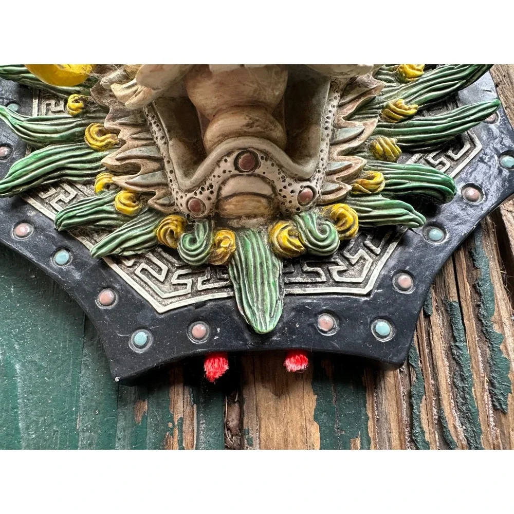 Vintage Chinese Dragon Wall Plaque 3D Relief Sculpture Asian Decor 7 Inch